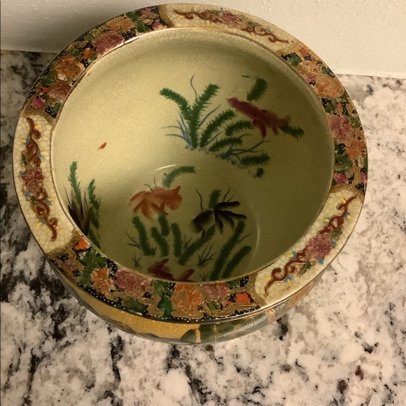 SOLD. Vintage Satsuma FishBowl Chinoiserie Cache Pot - Picture 3 of 4
